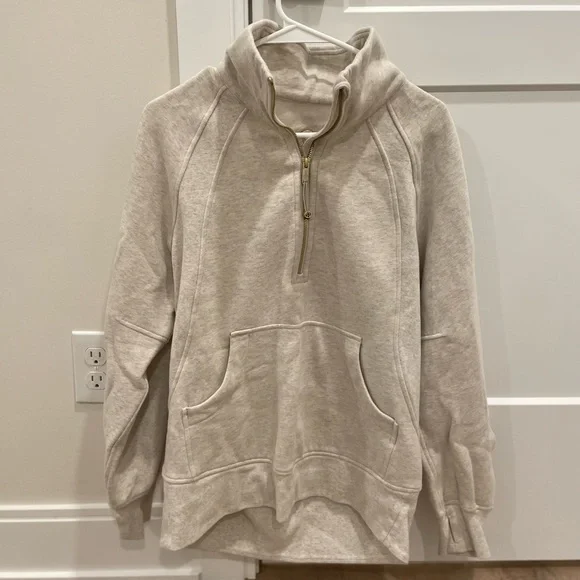 Lululemon Scuba Oversized Funnel Neck Half Neck Half Zip Heathered Light Ivory - Picture 2 of 8